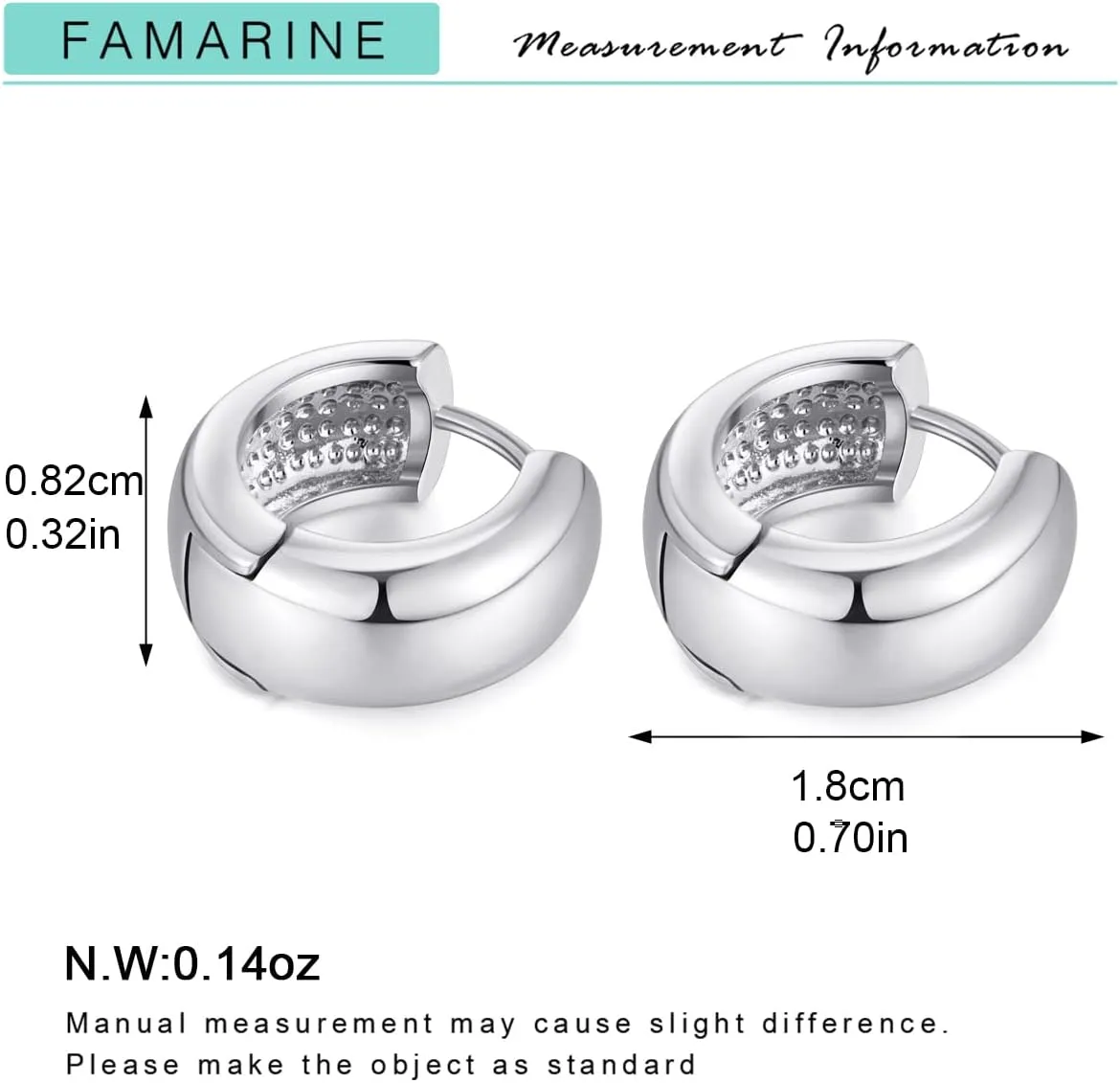 FAMARINE Small Chunky Thick Hoop Earrings for Women Girls Gold Hoops Huggie Earrings for Men Gift, 14K Gold Plated