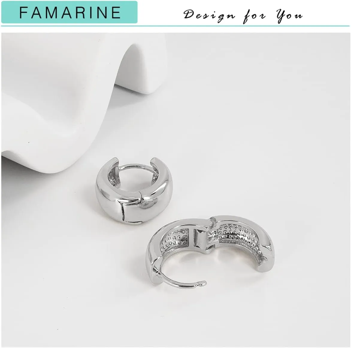 FAMARINE Small Chunky Thick Hoop Earrings for Women Girls Gold Hoops Huggie Earrings for Men Gift, 14K Gold Plated
