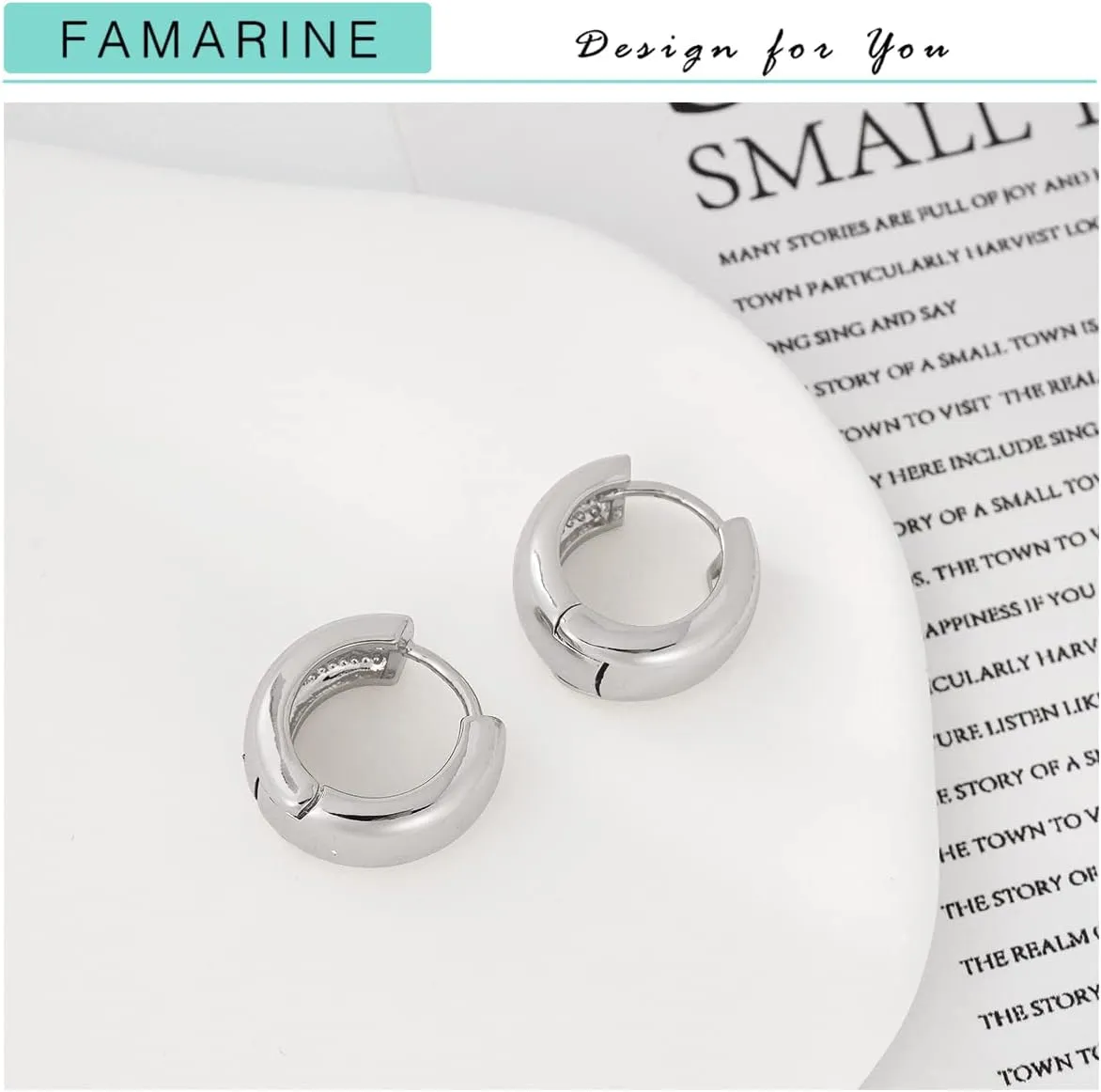 FAMARINE Small Chunky Thick Hoop Earrings for Women Girls Gold Hoops Huggie Earrings for Men Gift, 14K Gold Plated