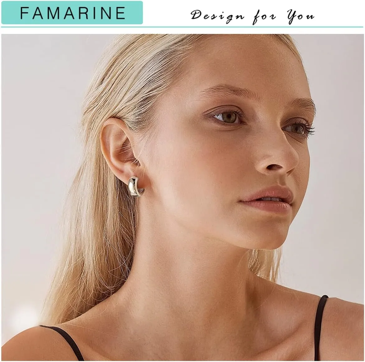 FAMARINE Small Chunky Thick Hoop Earrings for Women Girls Gold Hoops Huggie Earrings for Men Gift, 14K Gold Plated