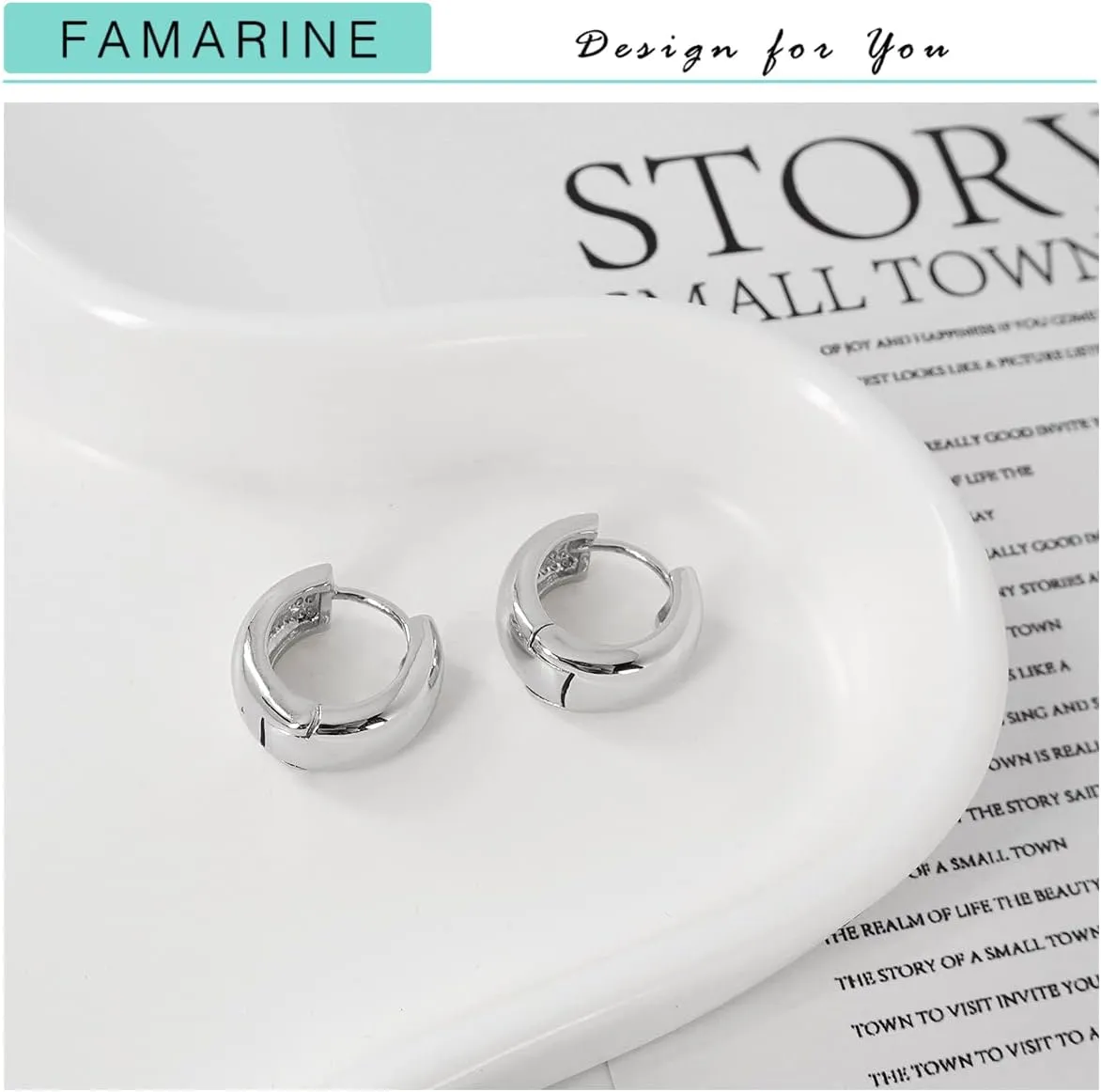 FAMARINE Small Chunky Thick Hoop Earrings for Women Girls Gold Hoops Huggie Earrings for Men Gift, 14K Gold Plated