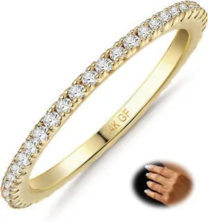 FASACCO 14K Gold Filled Rings for Women CZ Simulated Diamond Stackable Ring Eternity Bands for Women