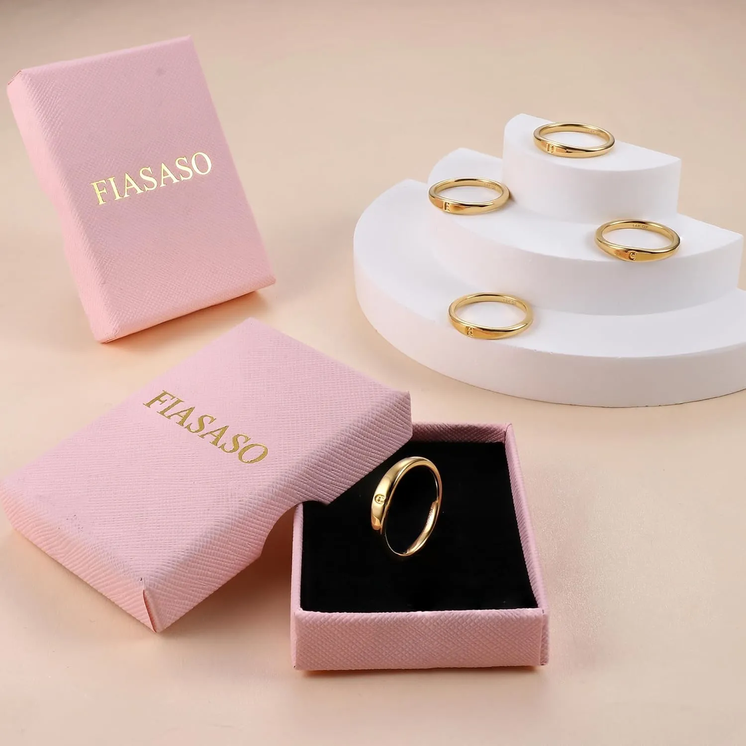 FIASASO Gold Filled Initial Rings for Women 14K Gold Signet Rings Dainty Gold Ring Tarnish Free Simple Gold Vermeil Ring Non Tarnish Stackable Knuckle Rings Gold Filled Jewelry Waterproof Size 6 7 8 9 10
