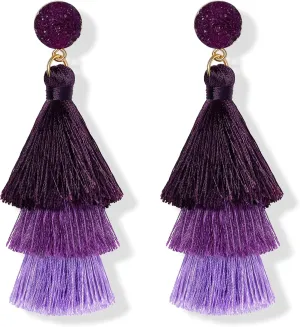 FIBO STEEL Colorful Tassel Earrings for Women Layered Bohemian Earrings, Big Statement Tiered Fringe Drop Dangle Earrings Christmas Valentine Earrings Party Jewelry