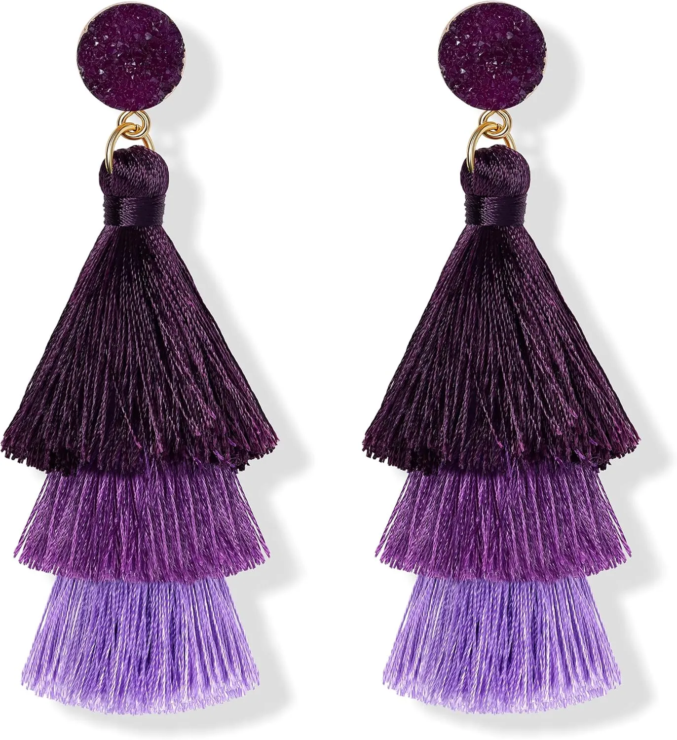 FIBO STEEL Colorful Tassel Earrings for Women Layered Bohemian Earrings, Big Statement Tiered Fringe Drop Dangle Earrings Christmas Valentine Earrings Party Jewelry