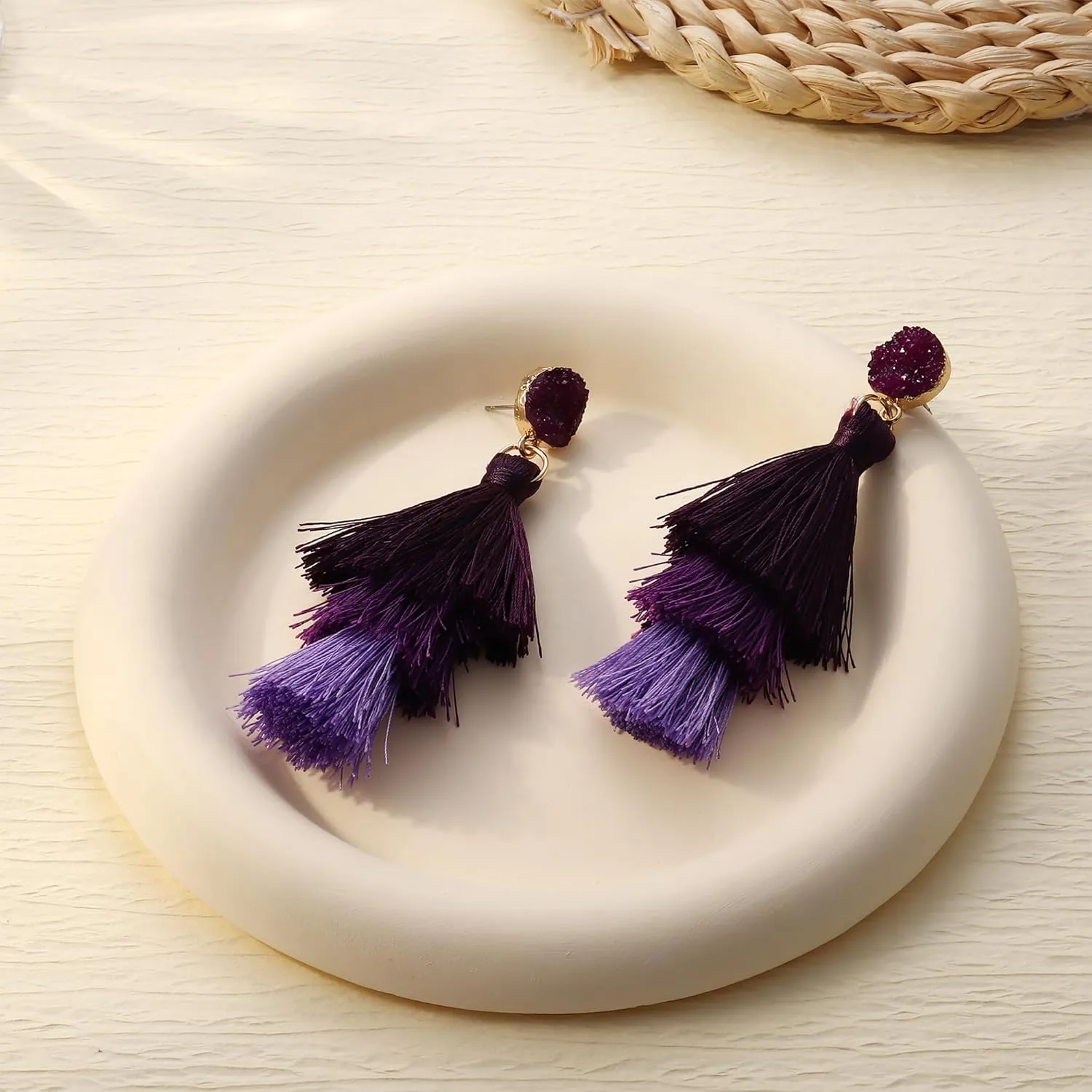 FIBO STEEL Colorful Tassel Earrings for Women Layered Bohemian Earrings, Big Statement Tiered Fringe Drop Dangle Earrings Christmas Valentine Earrings Party Jewelry