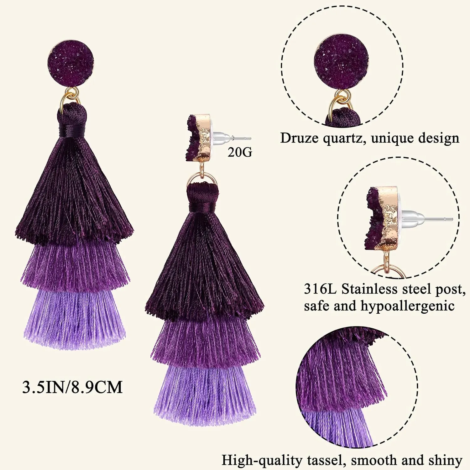 FIBO STEEL Colorful Tassel Earrings for Women Layered Bohemian Earrings, Big Statement Tiered Fringe Drop Dangle Earrings Christmas Valentine Earrings Party Jewelry