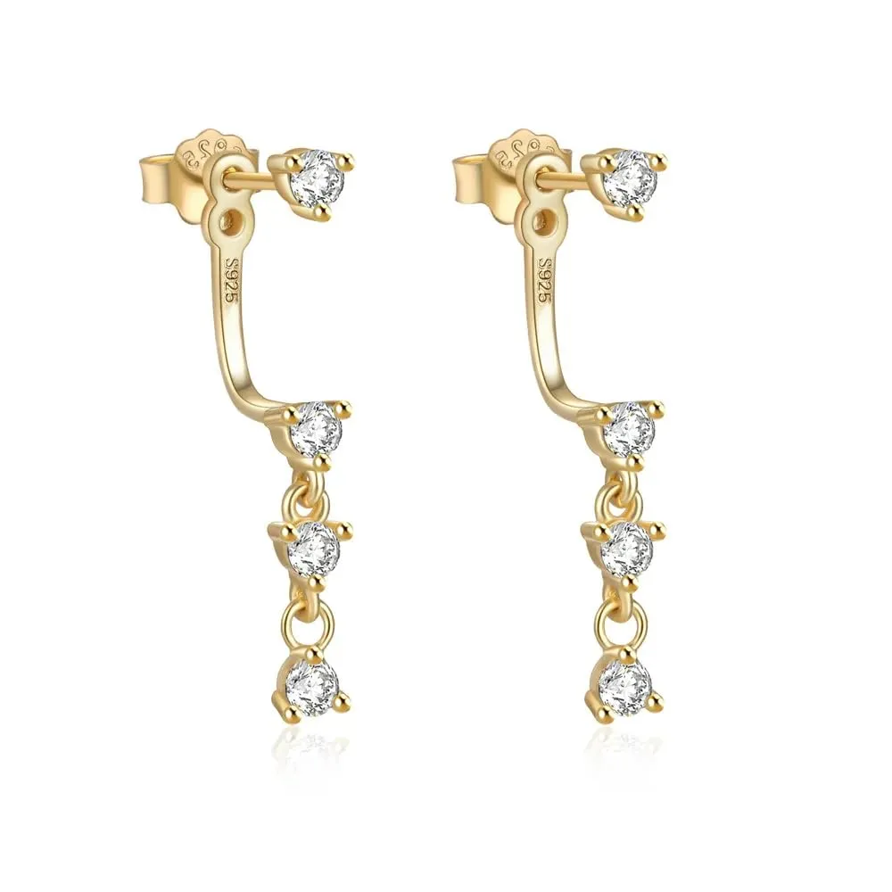 Fine Jewelry: 925 Sterling Silver Tassel Diamond Zircon Stud Earrings, 18K Gold-Plated for Women (gold)
