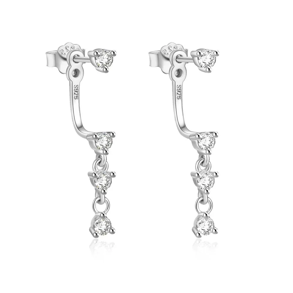 Fine Jewelry: 925 Sterling Silver Tassel Diamond Zircon Stud Earrings, 18K Gold-Plated for Women (gold)