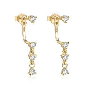 Fine Jewelry: 925 Sterling Silver Tassel Diamond Zircon Stud Earrings, 18K Gold-Plated for Women (gold)