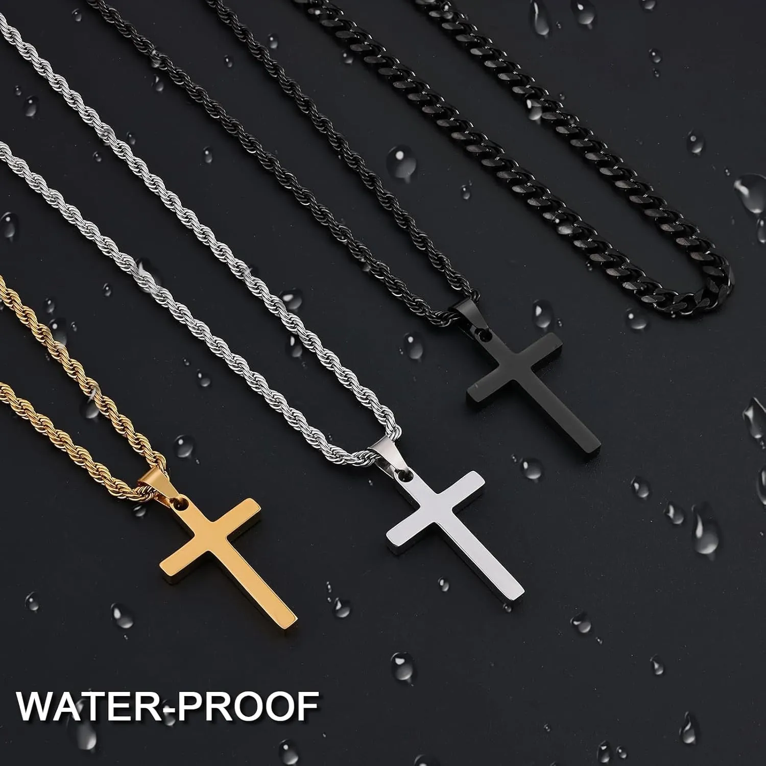 Fiusem 2 Pcs Cross Necklace Chain for Men and Women, Layered Mens Cross Necklaces Stainless Steel Pendant Cuban Link Rope Chain 16-26 Inch, Jewelry Gift