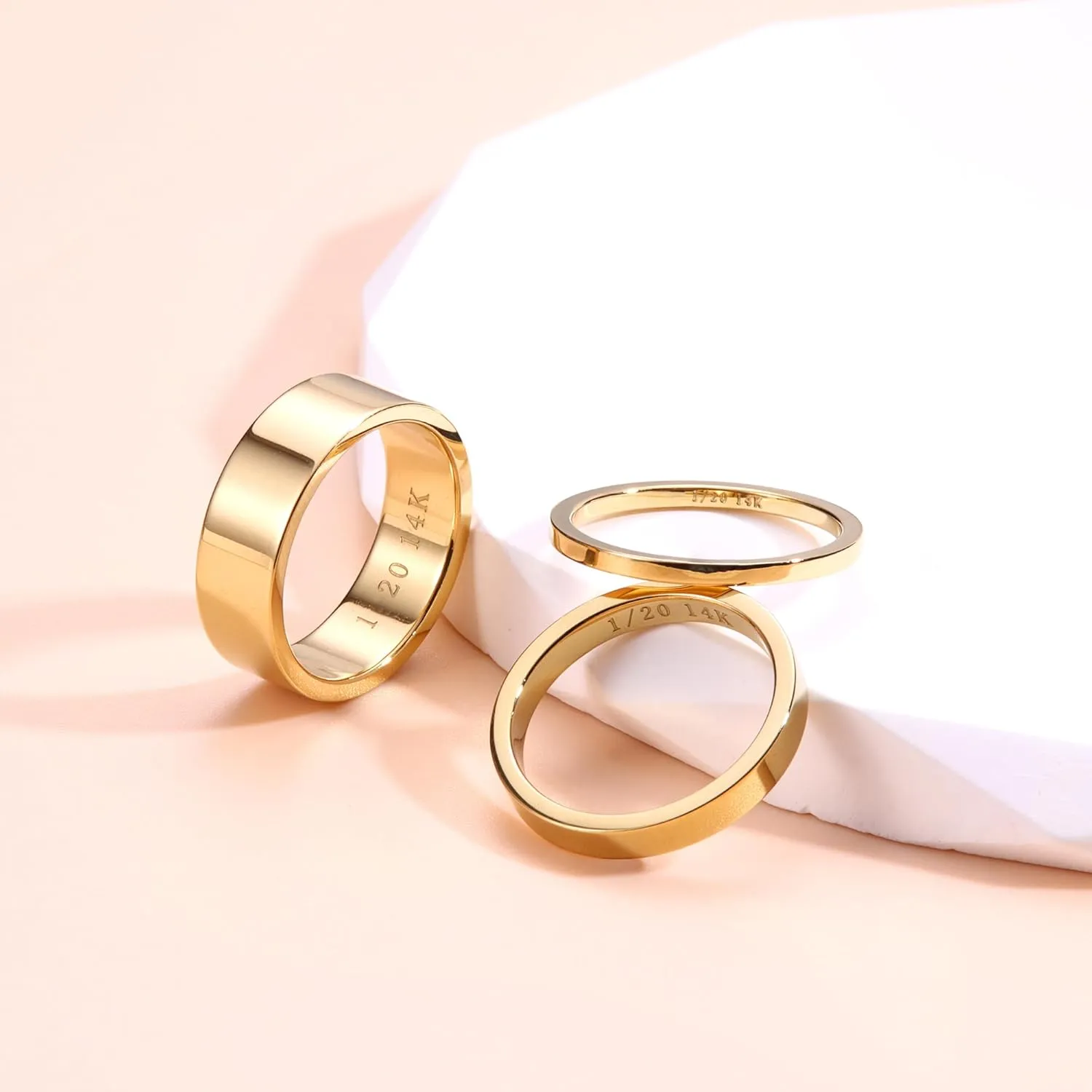 Florideco 14K Gold Filled Rings for Women Gold Stacking Stackable Band Rings Thick Thin Band Plain Pinky Thumb Ring Non Tarnish Comfort Fit Size 5-11