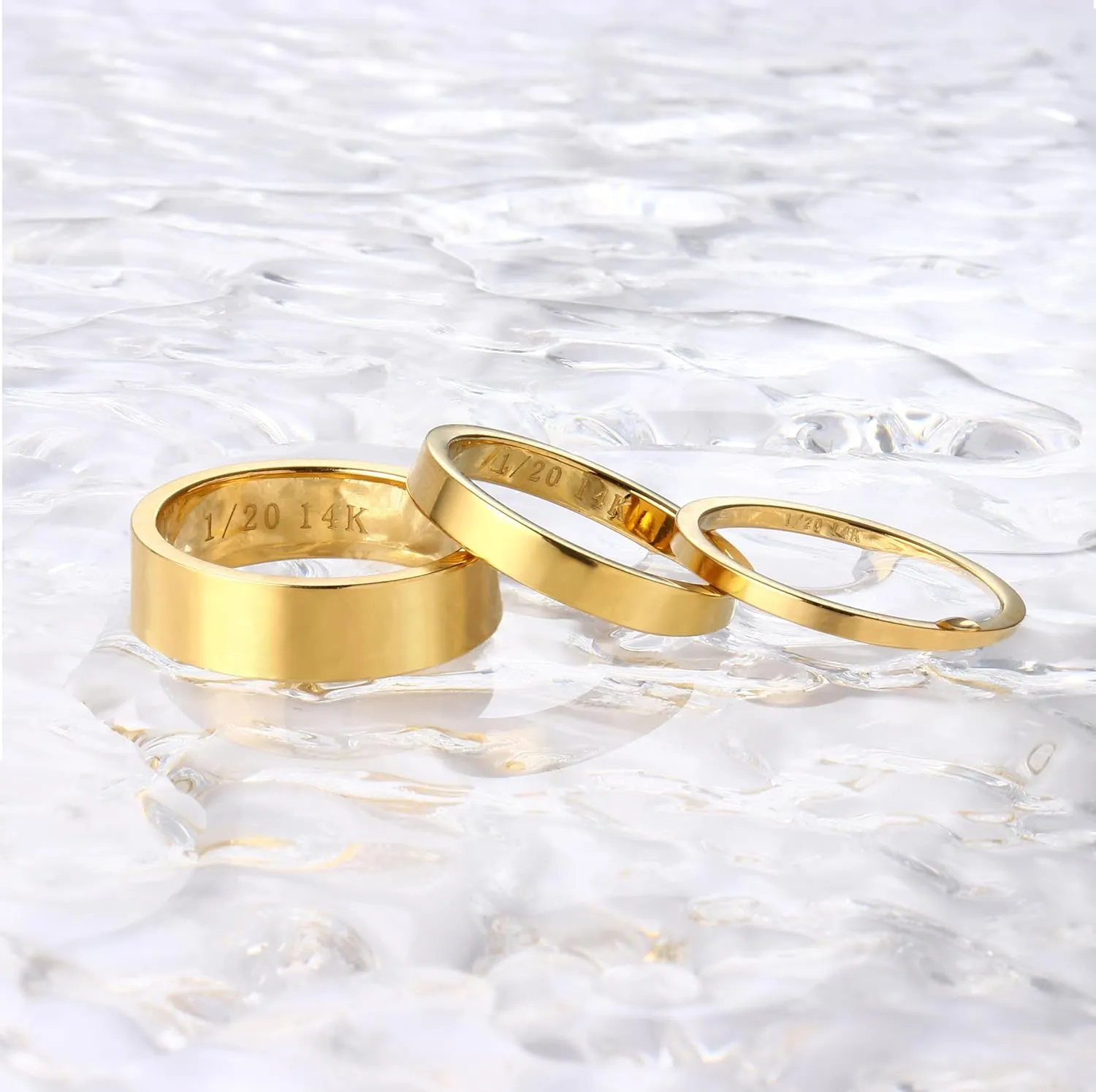 Florideco 14K Gold Filled Rings for Women Gold Stacking Stackable Band Rings Thick Thin Band Plain Pinky Thumb Ring Non Tarnish Comfort Fit Size 5-11