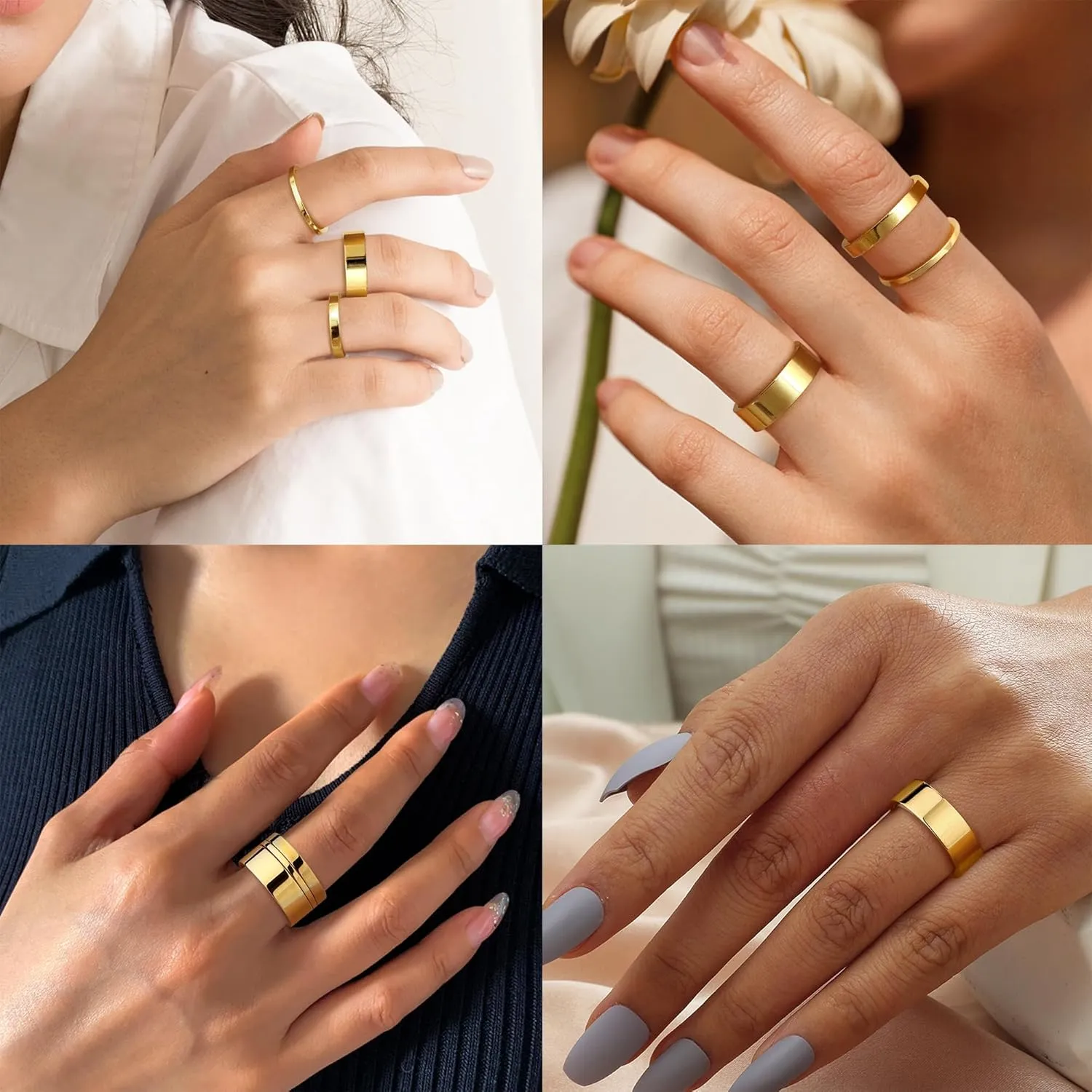 Florideco 14K Gold Filled Rings for Women Gold Stacking Stackable Band Rings Thick Thin Band Plain Pinky Thumb Ring Non Tarnish Comfort Fit Size 5-11