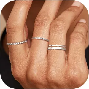 Florideco Gold Stackable Rings for Women, Non Tarnish Half Dainty Cubic Zirconia Rings, 14K Gold Plated Thin Minimalist Wedding Band Rings Set, Trendy Statement Stacking Rings Set Size 5-10