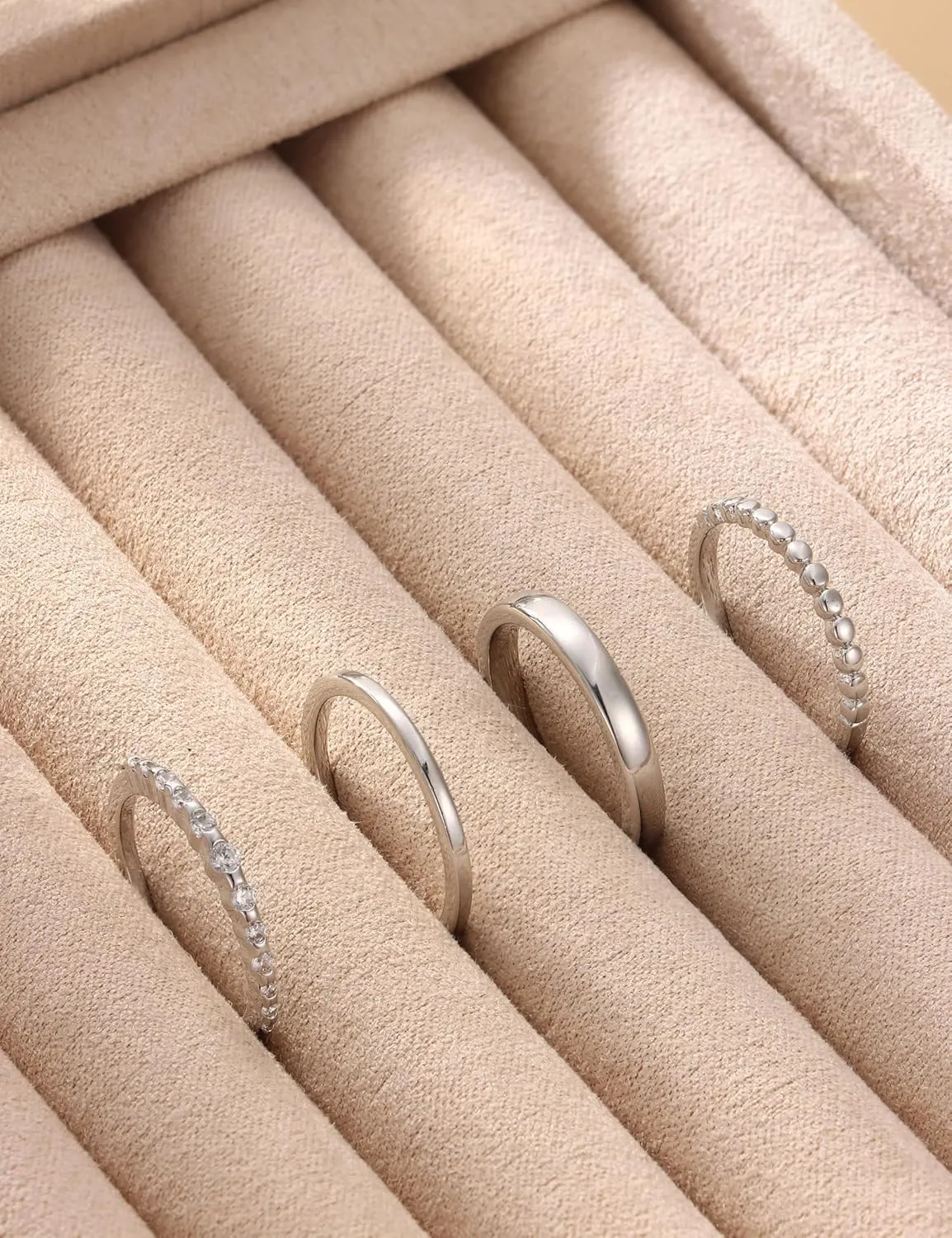 Florideco Gold Stackable Rings for Women, Non Tarnish Half Dainty Cubic Zirconia Rings, 14K Gold Plated Thin Minimalist Wedding Band Rings Set, Trendy Statement Stacking Rings Set Size 5-10