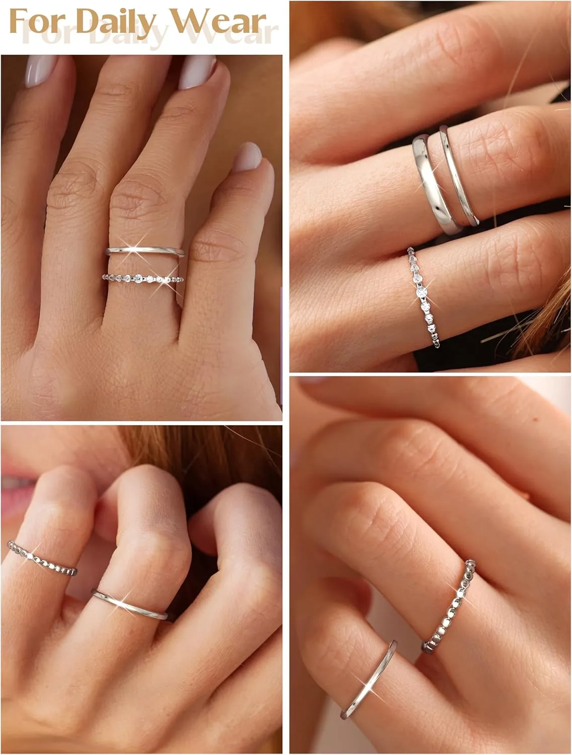 Florideco Gold Stackable Rings for Women, Non Tarnish Half Dainty Cubic Zirconia Rings, 14K Gold Plated Thin Minimalist Wedding Band Rings Set, Trendy Statement Stacking Rings Set Size 5-10