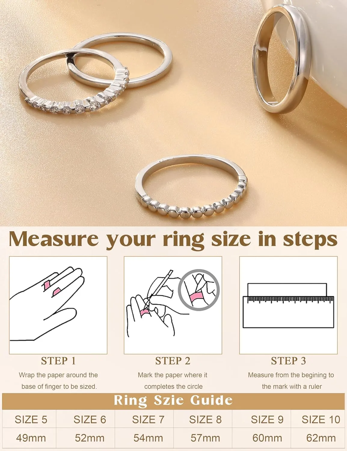 Florideco Gold Stackable Rings for Women, Non Tarnish Half Dainty Cubic Zirconia Rings, 14K Gold Plated Thin Minimalist Wedding Band Rings Set, Trendy Statement Stacking Rings Set Size 5-10