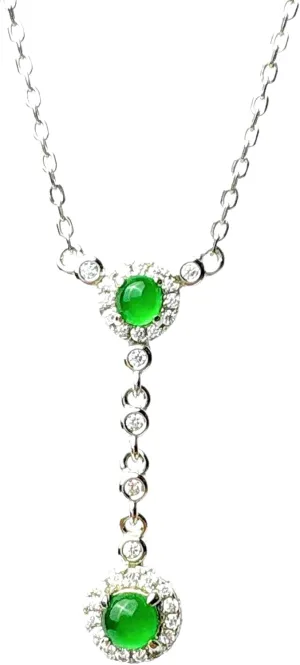 Forest Elf Emerald Necklace Jade Pendant Necklace, 925 Silver Jewelry for Girlfriend, Mom, Sister, Lover, Date First Choice, Length 8.6in, Two Green Gems with Silver Chain, Fashionable and Moving