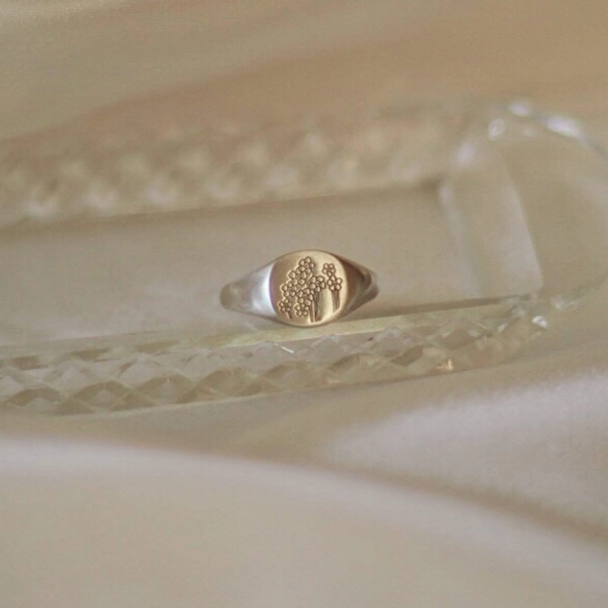 Forget Me Not Signet Ring Sterling Silver