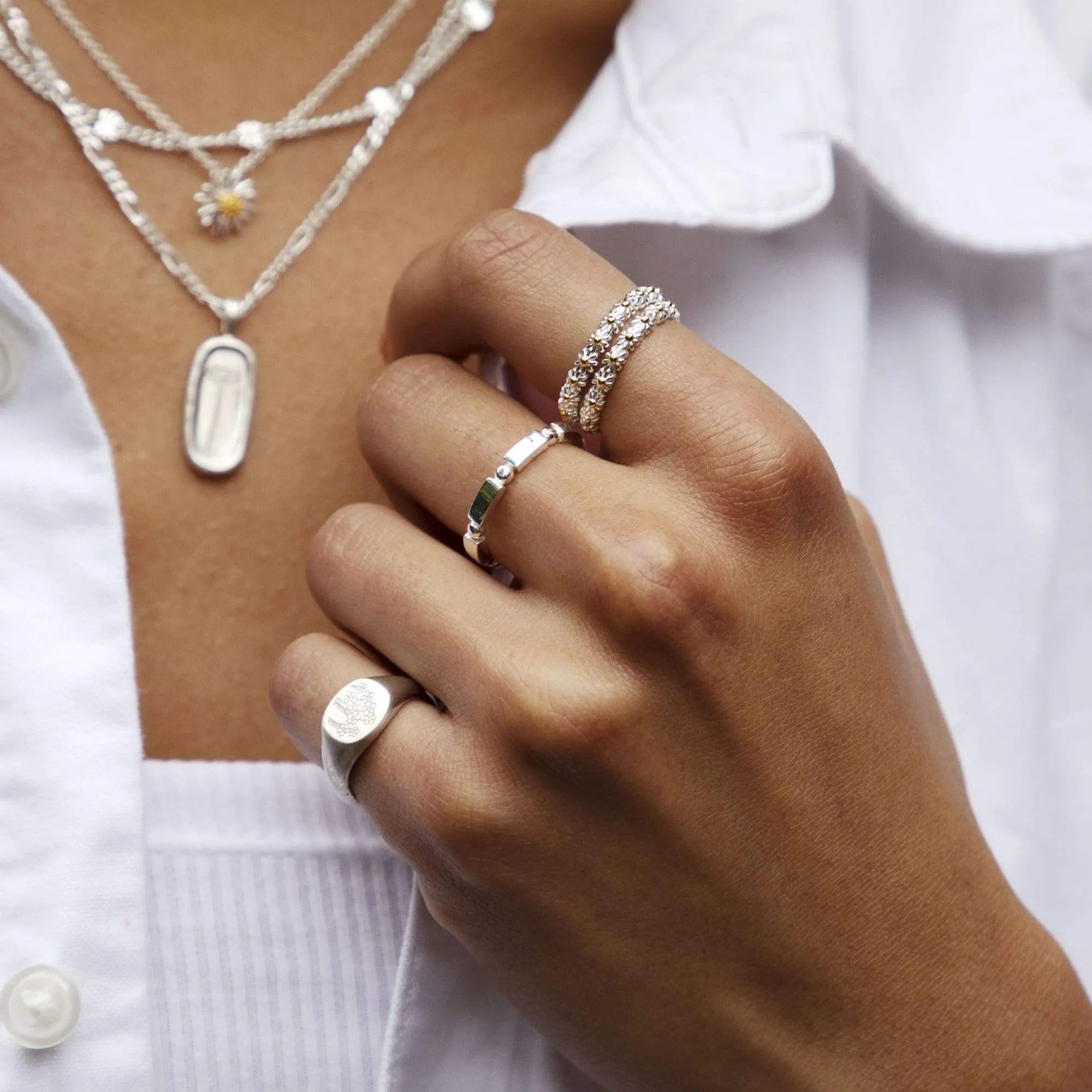 Forget Me Not Signet Ring Sterling Silver