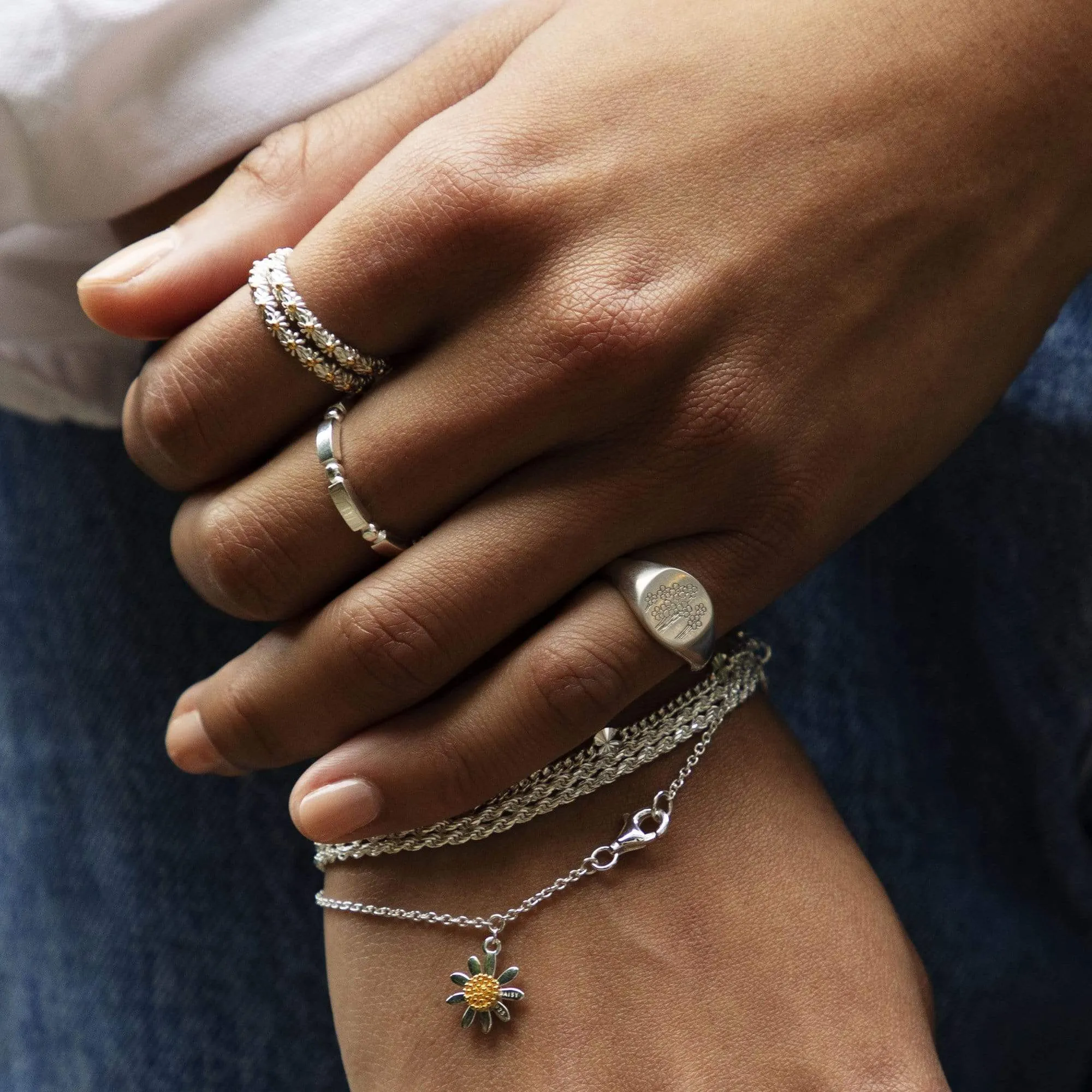 Forget Me Not Signet Ring Sterling Silver