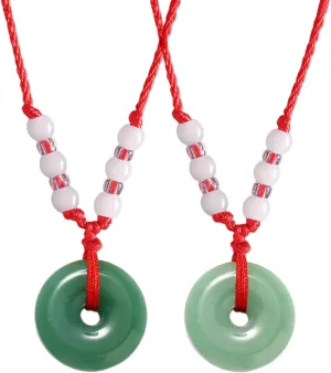 FORUBUS Green Jade Buddha Circle Red String Pendant Necklace - Chinese Traditional Amulet for Luck and Protection