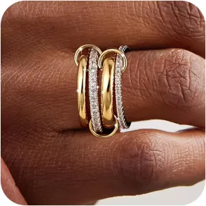 Foxgirl Gold Stackable Rings for Women Non Tarnish  18K Gold Plated Dainty Cubic Zirconia Rings, Silver and Gold Multi Ring Mixed Metals Stack Rings Set Size 6-10