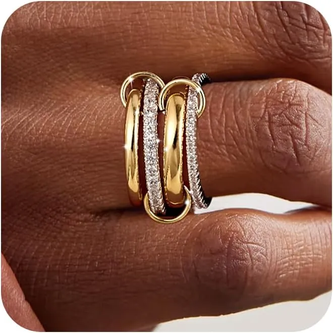 Foxgirl Gold Stackable Rings for Women Non Tarnish  18K Gold Plated Dainty Cubic Zirconia Rings, Silver and Gold Multi Ring Mixed Metals Stack Rings Set Size 6-10