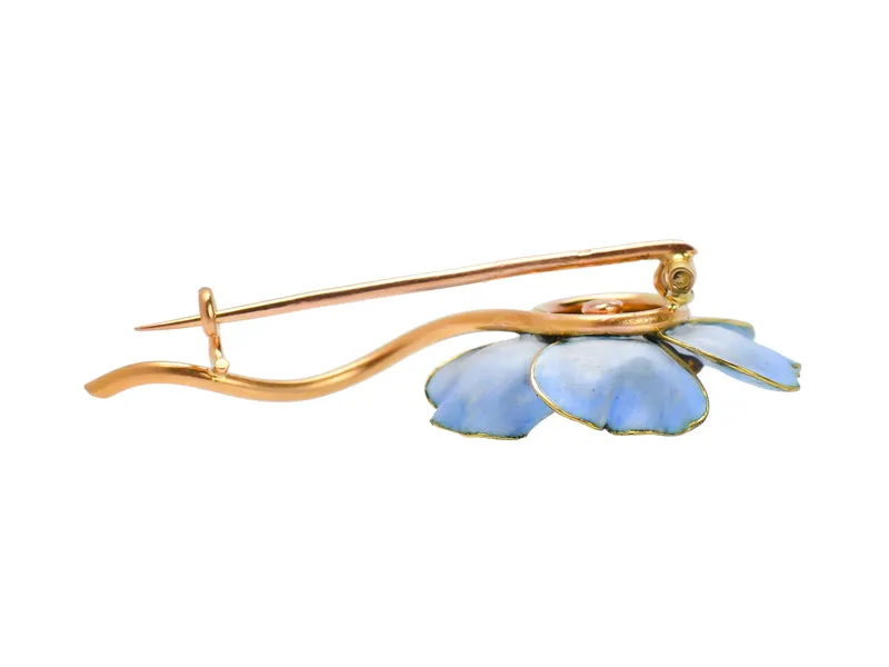 French Art Nouveau Blue Flower Brooch