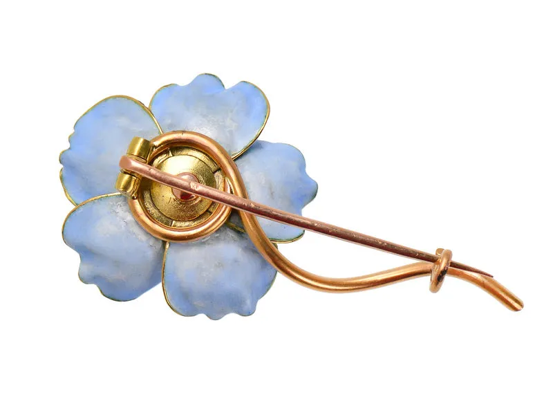 French Art Nouveau Blue Flower Brooch