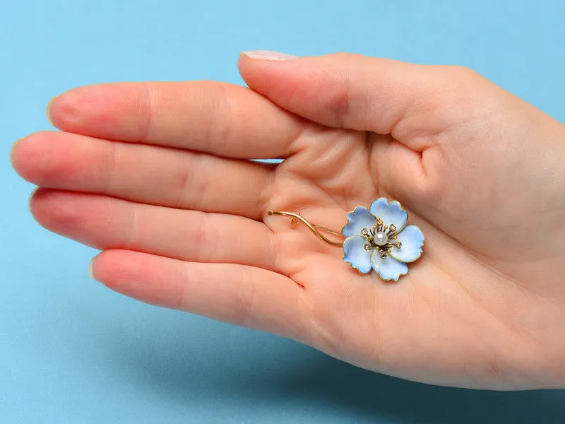 French Art Nouveau Blue Flower Brooch