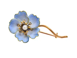 French Art Nouveau Blue Flower Brooch