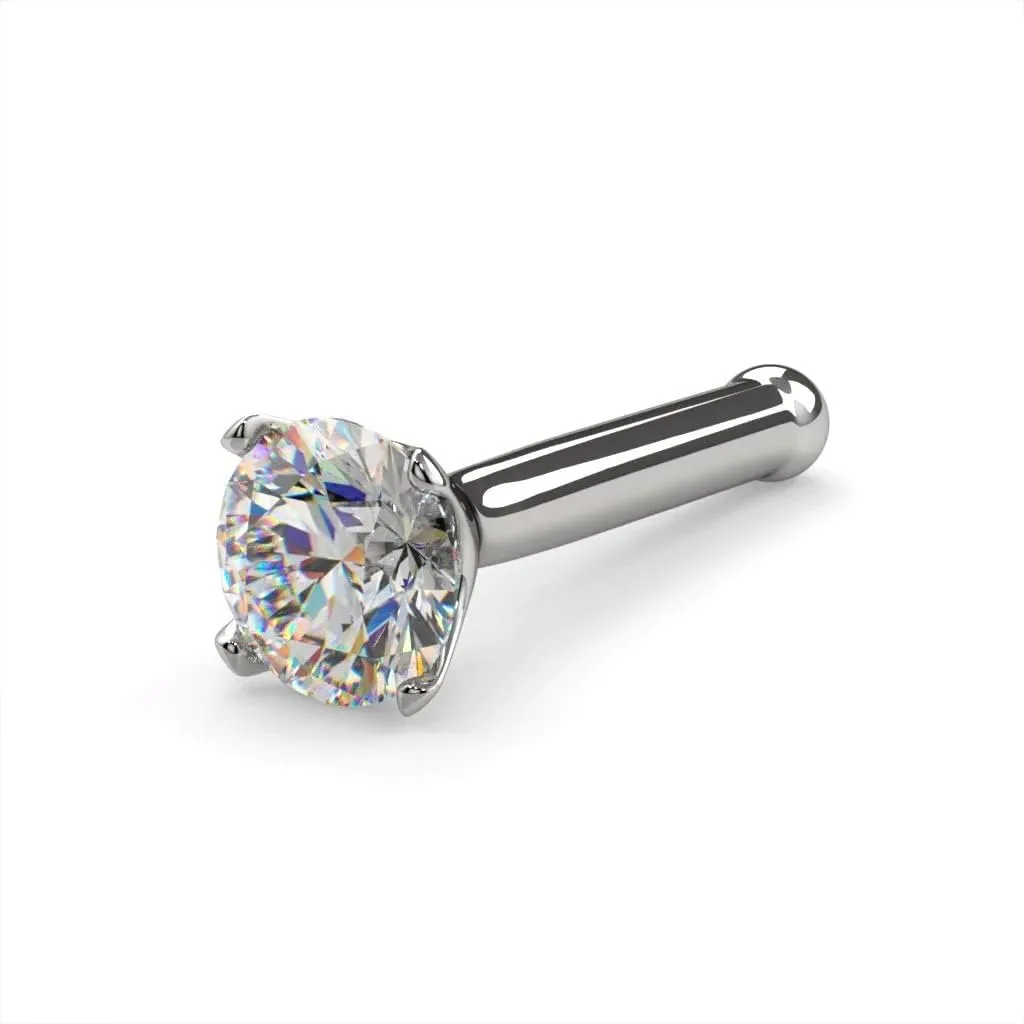 FreshTrends 14K White Gold Nose Ring & Stud - Real Diamond, 20 Gauge I1 Clarity