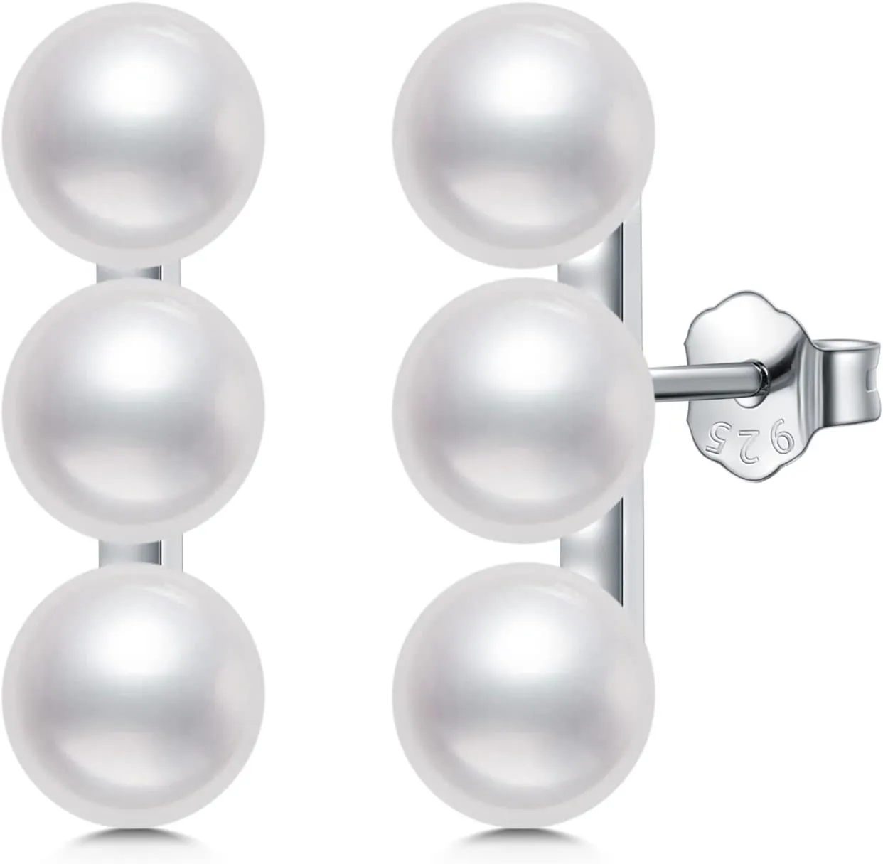 Freshwater Cultured Pearl Stud Earrings, Three White Freshwater Pearls Earring Triple Pearls Stud Earring Birthday Wedding Gift for Women