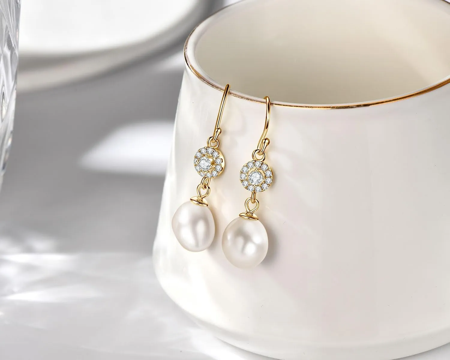 Freshwater Pearl Drop Earrings for Women, Sterling Silver Pearl Dangle Earrings Wedding Jewelry Gift for Bride Bridesmaid