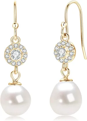 Freshwater Pearl Drop Earrings for Women, Sterling Silver Pearl Dangle Earrings Wedding Jewelry Gift for Bride Bridesmaid