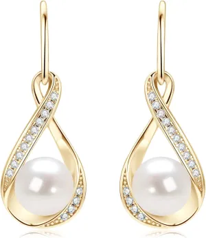 Freshwater Pearl Drop Earrings for Women, Sterling Silver Pearl Dangle Earrings Wedding Jewelry Gift for Bride Bridesmaid