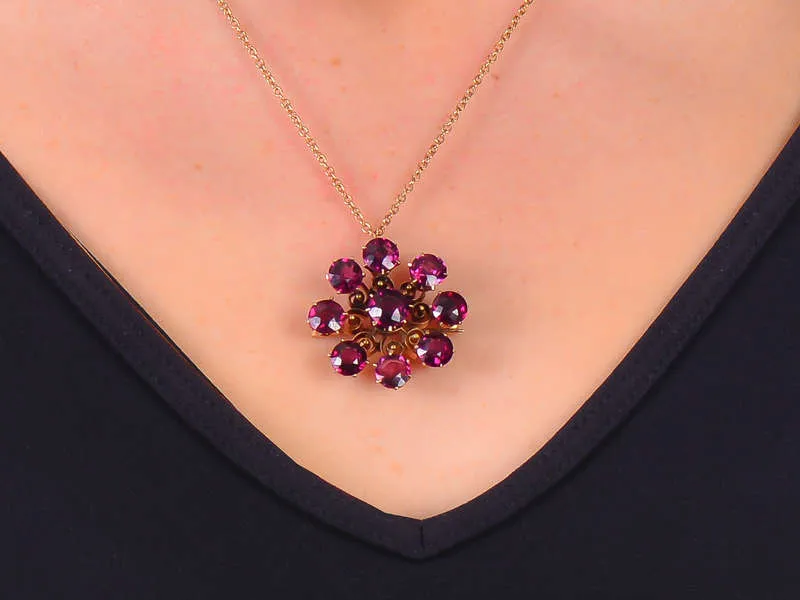 Garnet Burst - Pendant Brooch in Rose Gold