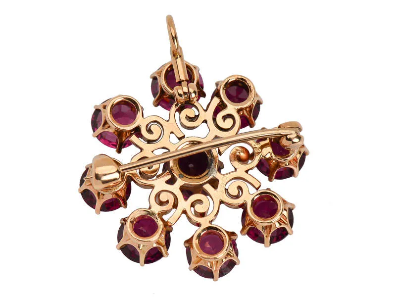 Garnet Burst - Pendant Brooch in Rose Gold