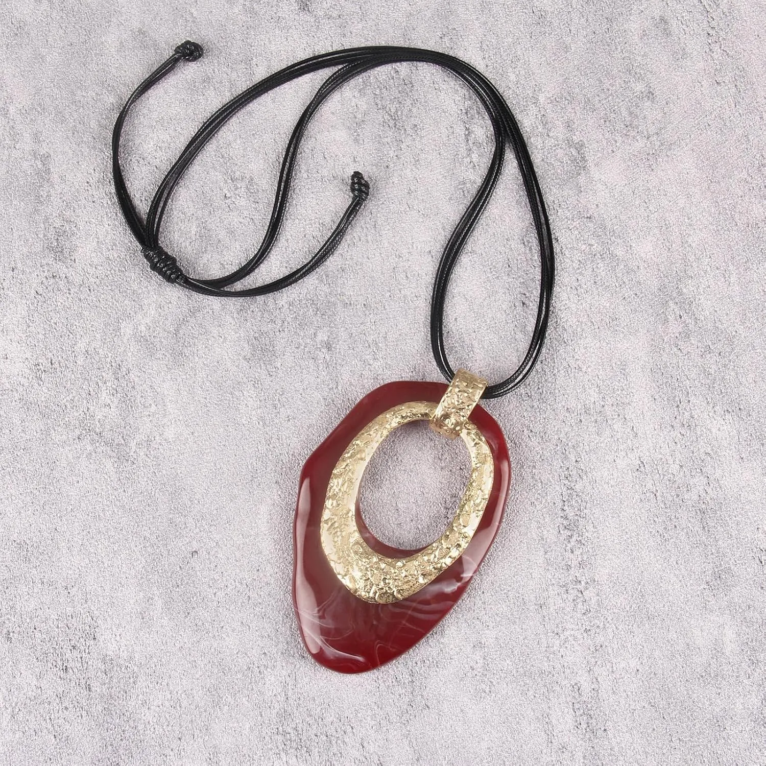 GelConnie Leather Necklace for Women Large Pendant Long Brown Necklace Circle Leather Choker Vintage Sweater Necklace Gold Chunky Boho Necklaces for Women