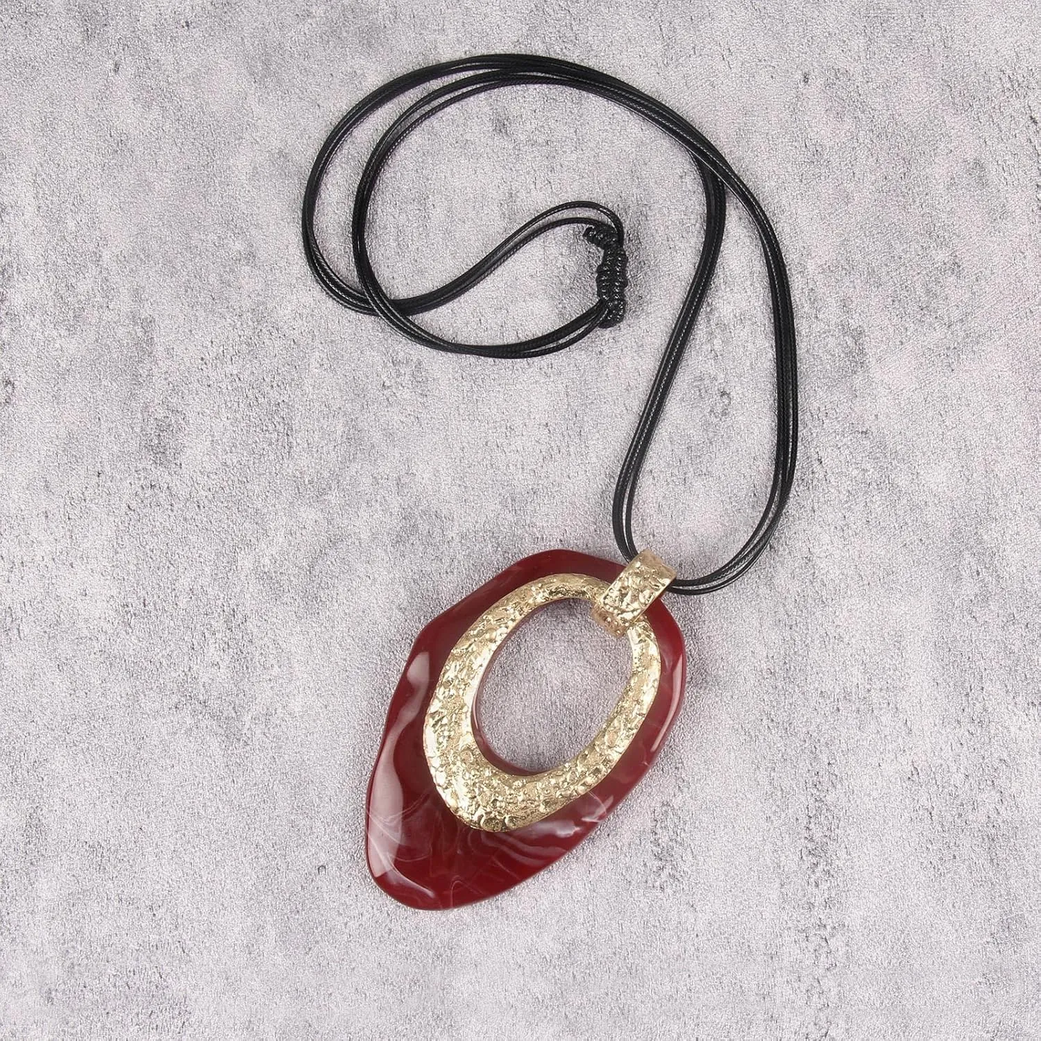 GelConnie Leather Necklace for Women Large Pendant Long Brown Necklace Circle Leather Choker Vintage Sweater Necklace Gold Chunky Boho Necklaces for Women
