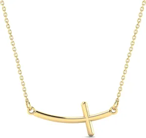 Gelin Sideways Curved Cross Necklace in 14K Solid Gold | 14k Yellow Gold Cross Necklaces for Women, 18"