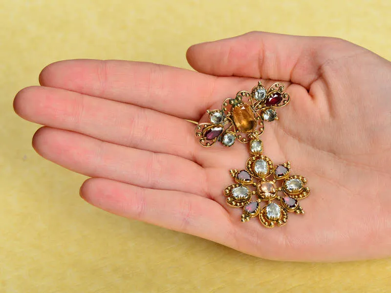 Georgian Topaz & Gem Set Brooch Pendant