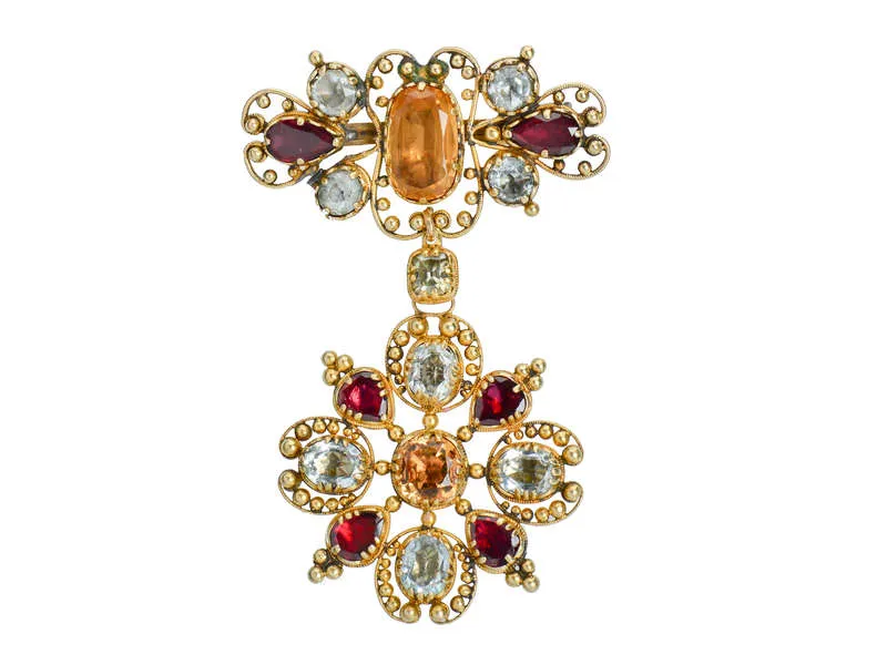 Georgian Topaz & Gem Set Brooch Pendant