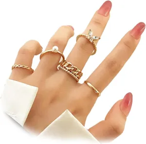 GIGB PBDK 14k Gold Stackable Rings Sets for Women Cute Cubic Zirconia Finger Rings Dainty Moon Star Kunckle Nail Ring Sets Trendey Boho Jewelry Gifts