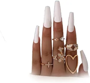 GIGB PBDK Boho Gold Crystal Ring Set for Women Vintage Dainty Stacking Knuckle Finger Rings Set Cute Lightweight Butterfly Heart Ring Jewelry
