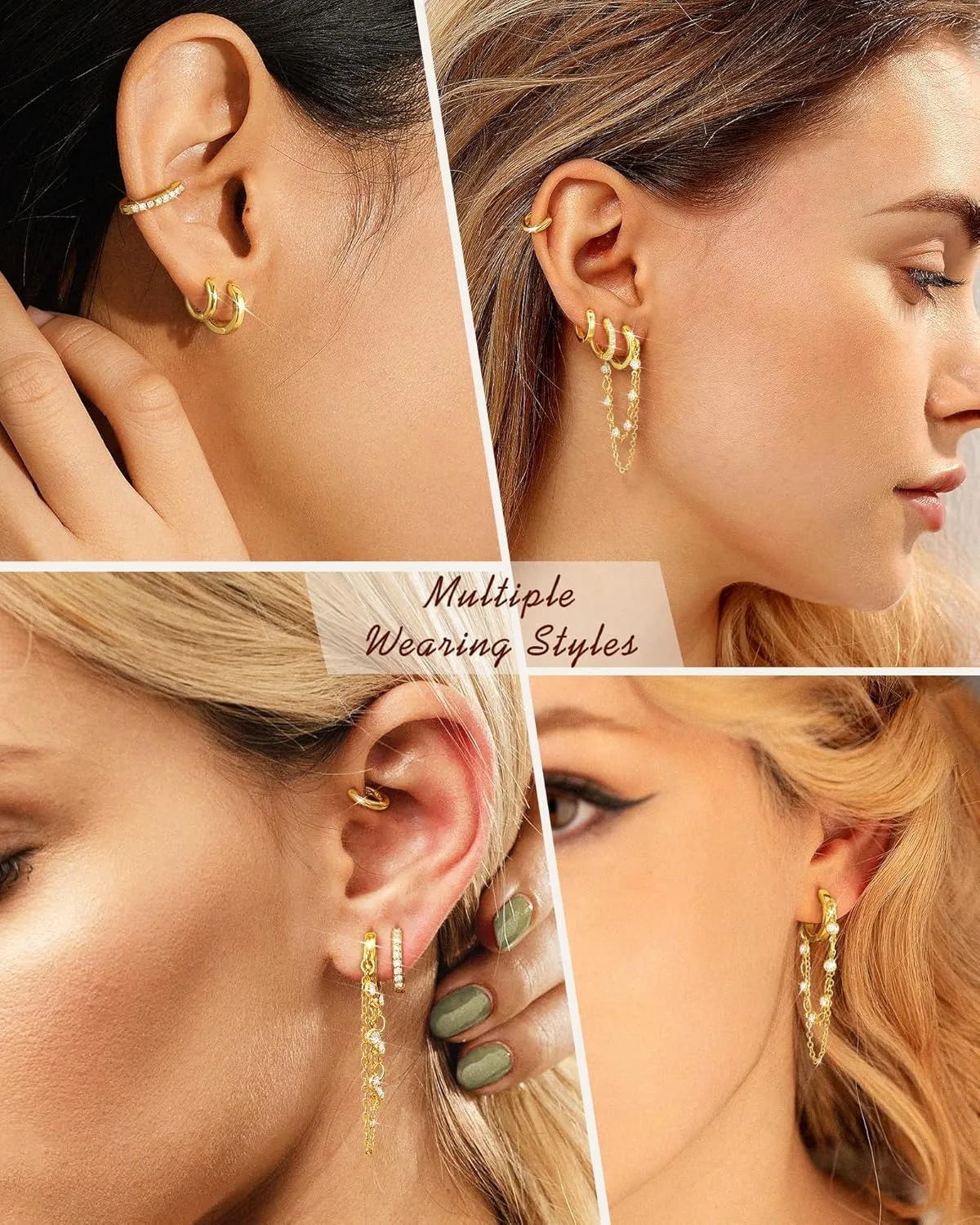 Gold Chain Earrings for Women - 14K Gold Plated Dangle Huggie Hoop Earring Fashion Jewelry Gifts for Valentines Mother's Day Christmas Birthday