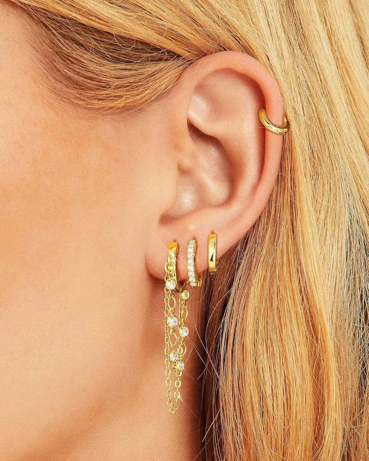 Gold Chain Earrings for Women - 14K Gold Plated Dangle Huggie Hoop Earring Fashion Jewelry Gifts for Valentines Mother's Day Christmas Birthday