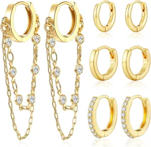 Gold Chain Earrings for Women - 14K Gold Plated Dangle Huggie Hoop Earring Fashion Jewelry Gifts for Valentines Mother's Day Christmas Birthday